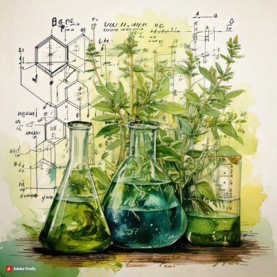 Firefly farmakologicky aktivní látky v bylinách, jejich zákres, chemické složení a vzorce, laboratoř